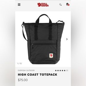 EUC Fjallraven high coast tote bag - black